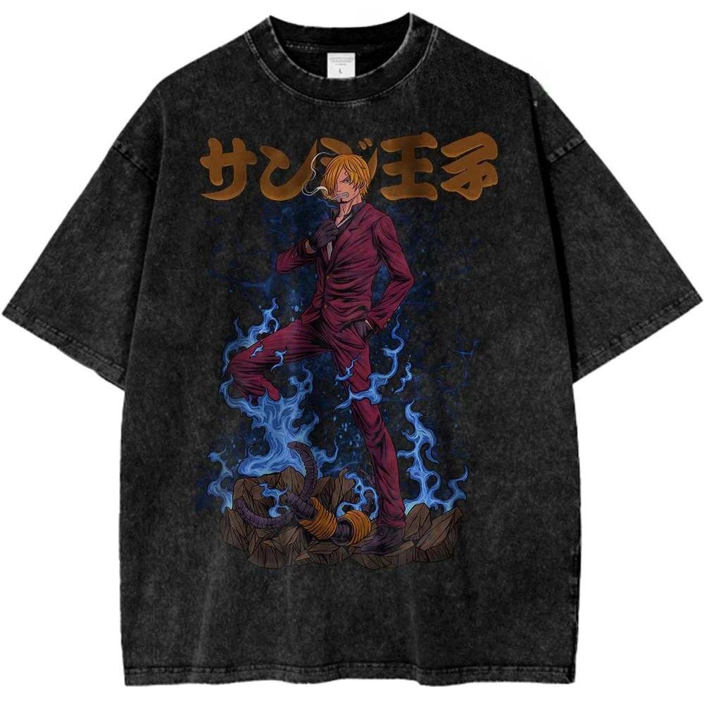 One Piece Roronoa Zoro Three Swords Printed Tshirt Mens and Womens Washed Tshirt High Quality Vintage Cotton Tshirt Tops