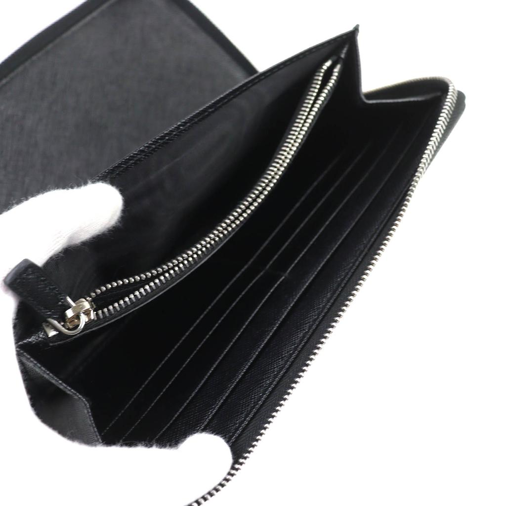 Great PRADA Triangle Logo Round Zip Long Wallet Black Safiano Leather 2ML188 Used