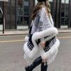 Custom Made Women Loose Faux Fur Ball Winter Warm Cardigan Shawl Cape Oversize Lining Velvet Cloak Overcoat Poncho Overcoat