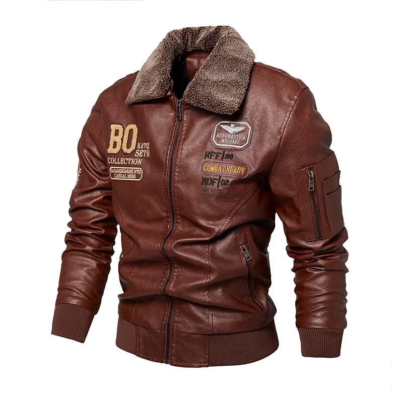 2026 Men Pu Leather Jacket Fashion High-Quality Detachable Fur Collar Coats Autumn Winter Men Thick Coat Embroidered Jackets Men Clothing
