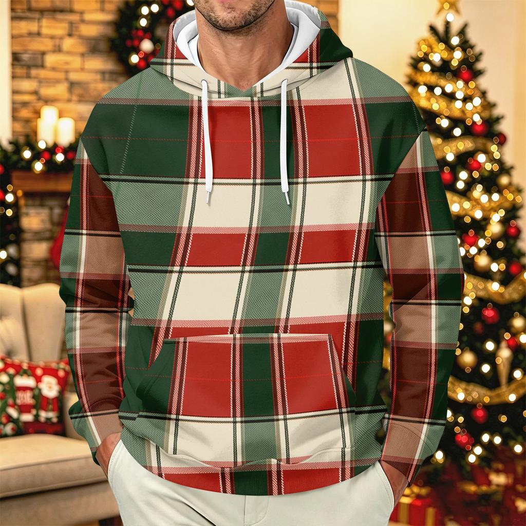 Men's Long Sleeve Christmas Print Pullover Hoodie for Holiday Party and Everyday Wear