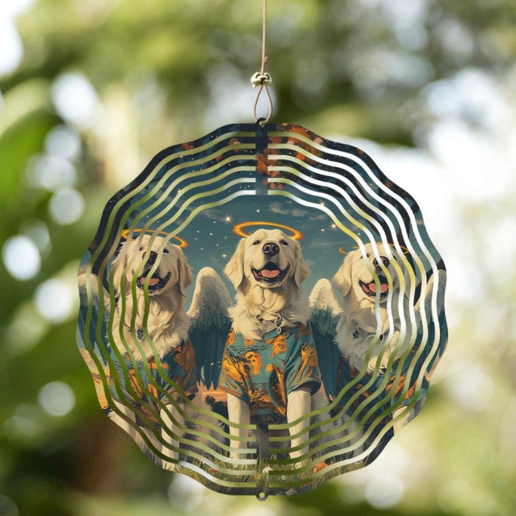 3D Rotating Dog Windmill Pendant Cute Metal Style Turntable Decor Handmade Foldable Wind Chime for Lantern Festival Birthday Party