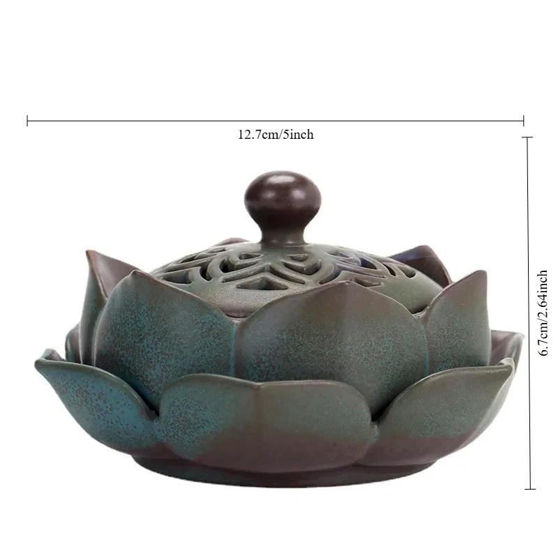 Vintage Lotus Design Ceramic Incense Burner Handmade Aromatherapy Holder for Home Zen Decor Relaxation Fragrance Art Gift