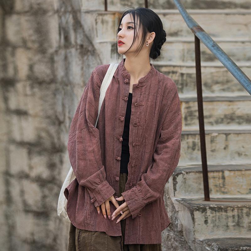 

Spring-Summer Tie-Dye Distressed Linen-Cotton Zen-Style Women s Cardigan Jacket One Size