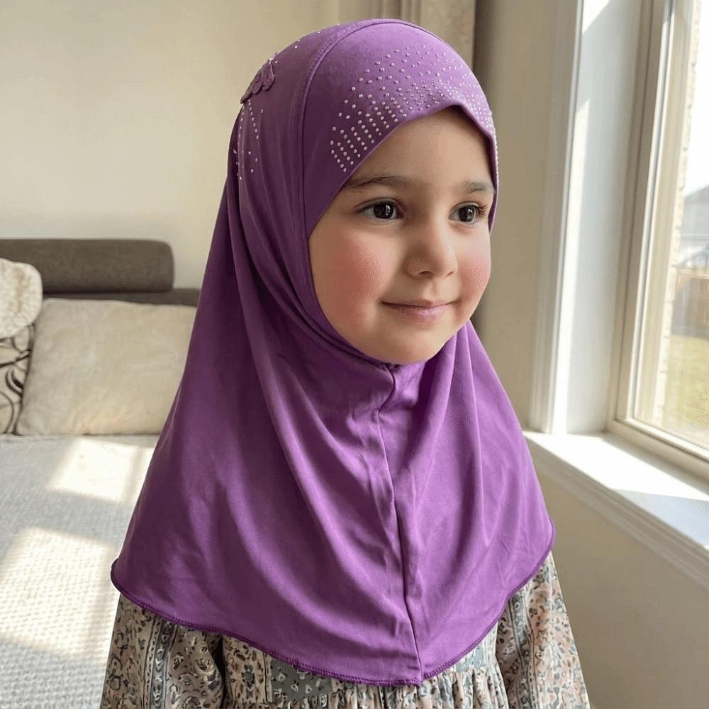 Lace Rhinestone Decor Kids Hijab Breathable Headscarf Charming Head Wrap  Casual