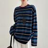 Designed Blue Striped Long-sleeved Knitted T-shirt Women In Spring Autumnunique Super Good-looking Inner Layering Top