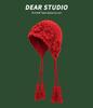 Fashion Handwoven Hollow Baotou Hat Women'S Crochet Ethnic Style Tassel Ear Protector Strap Sleeve Knitted Hat
