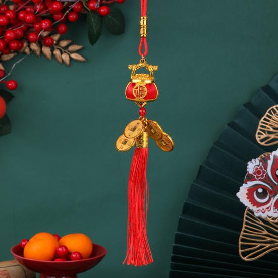 Red Chinese Lanterns Mini Decorative Lucky Hanging Lanterns Decoration with Coins And Tassel for New Year Wedding Party Spring Festival Home Decor