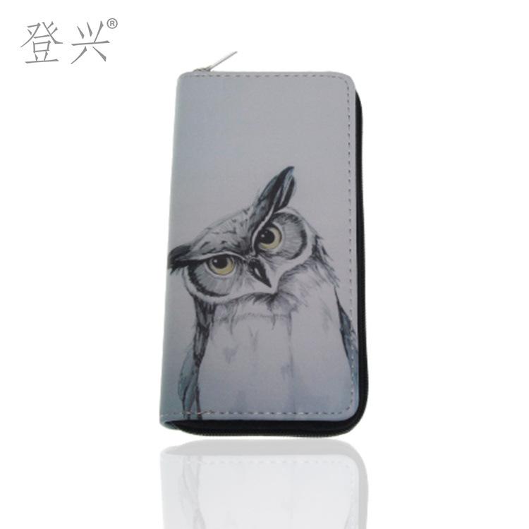 New owl PU long wallet, cartoon animal print wallet