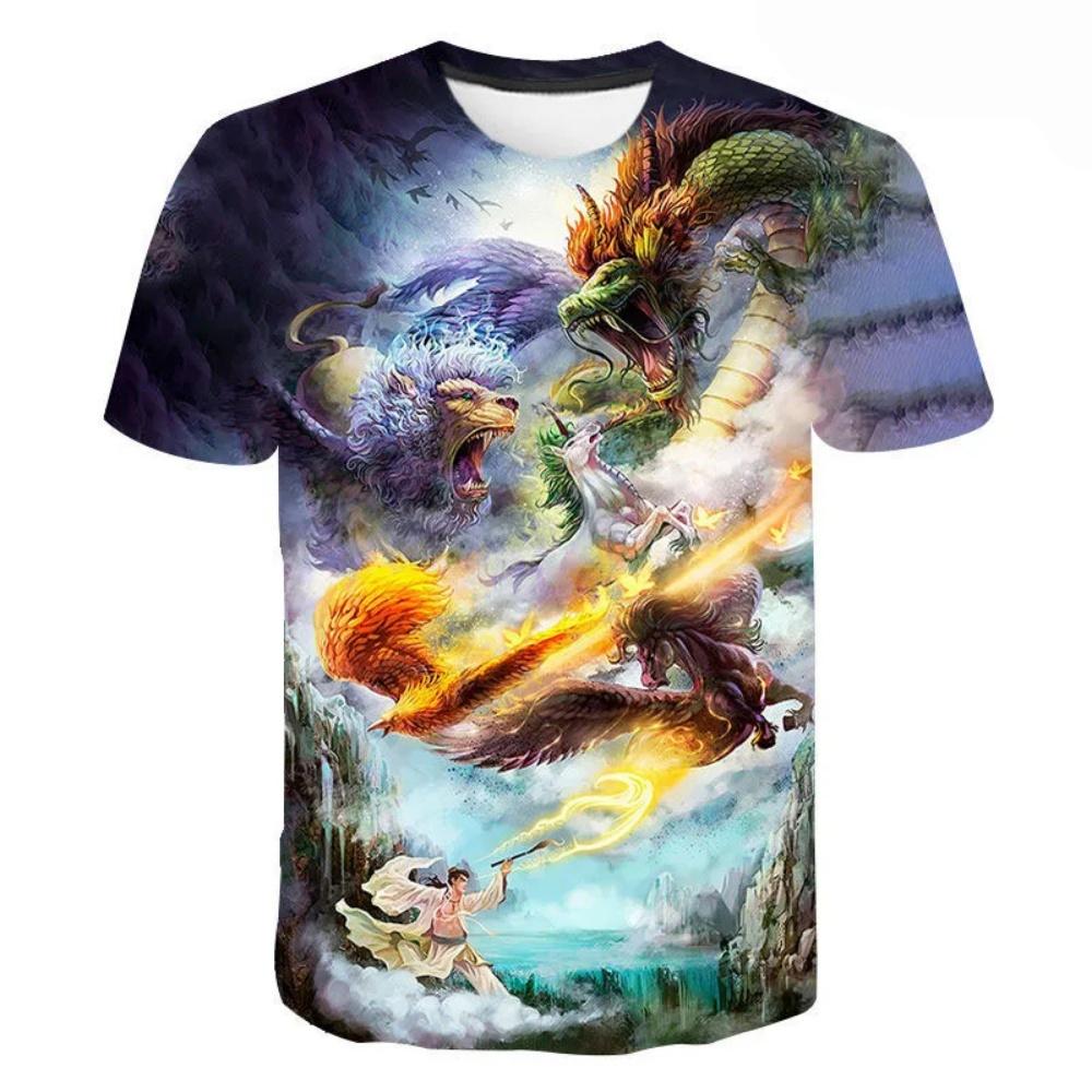 Summer Boys 3D Dragon Print Children's T-Shirt Kids Clothes Short Sleeve Top O Neck Shirts Fashion