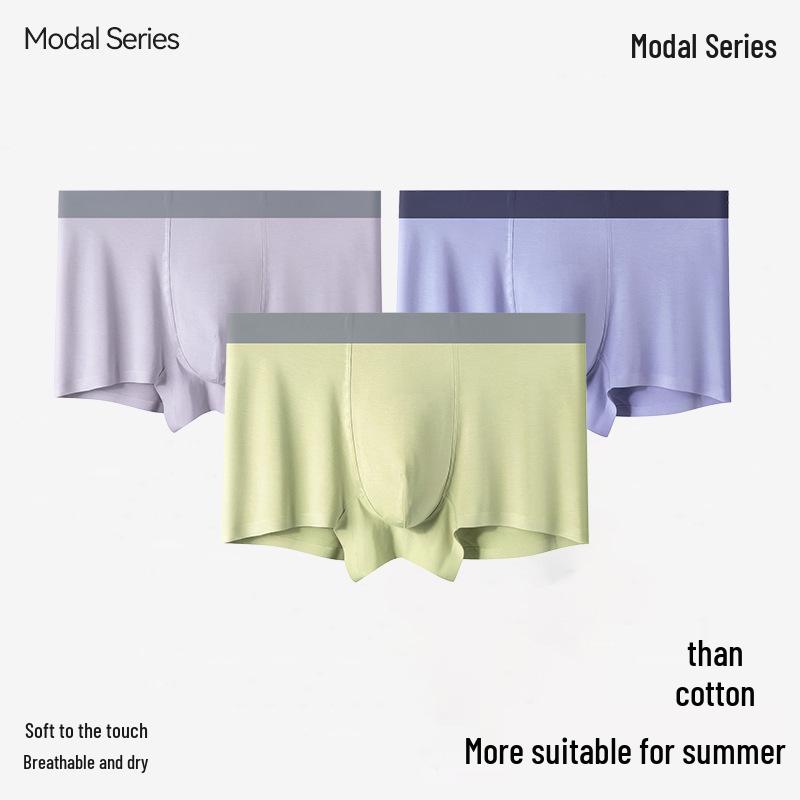 Seamless Men's Mid-Waist Modal Underwear with Breathable Antibacterial Crotch, Solid Color, Large Size