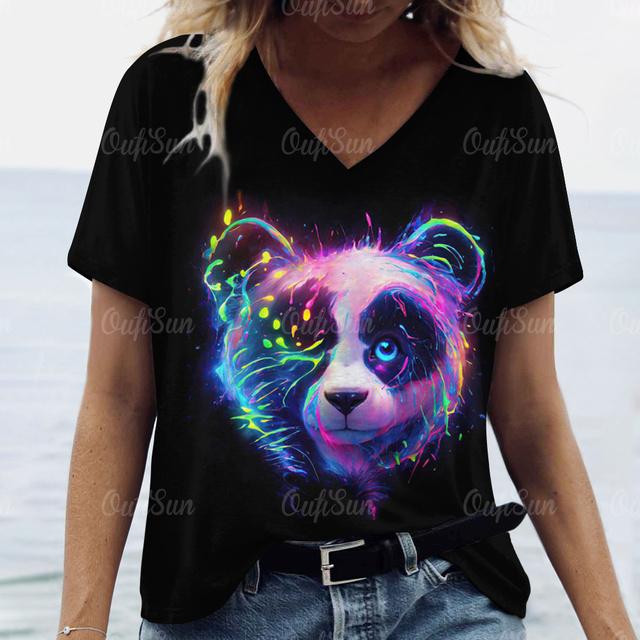 

Свободная женская одежда больших размеров, летние футболки с v-образным вырезом и короткими рукавами, топы с 3d животными и принтом панды, женские повседневные футболки, одежда 6XL