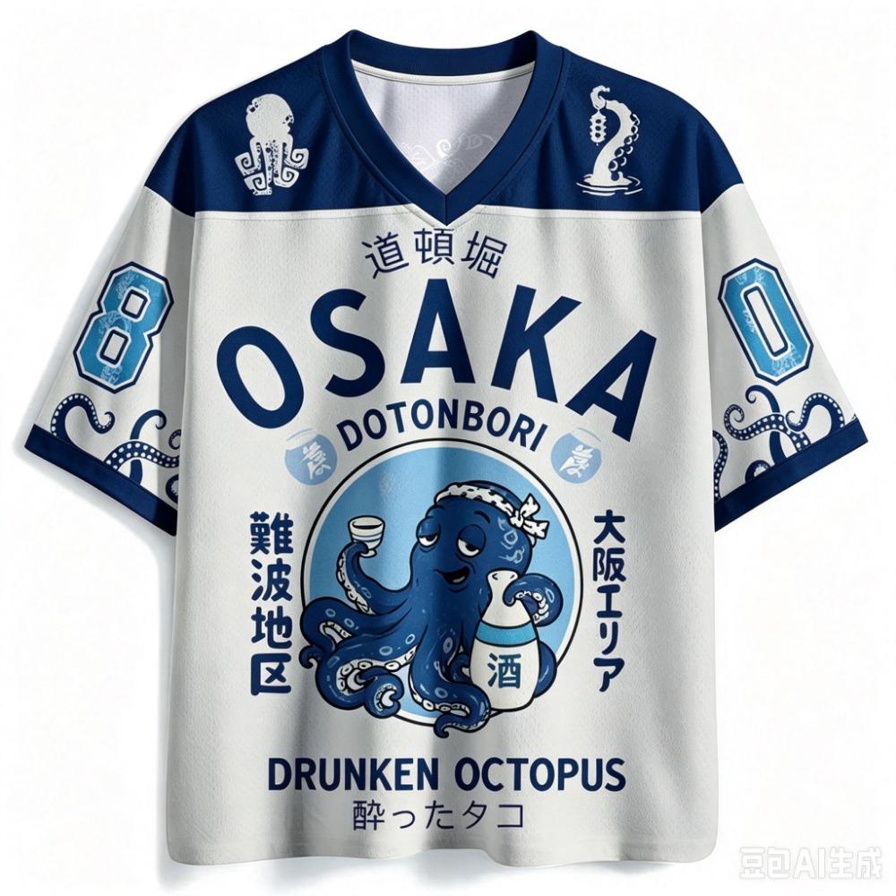 Y2K Osaka Octopus Pattern 3D Print Men sport V-neckT-shirt Outdoor street casual Fashion Quick-drying Breatha parent-child cloth