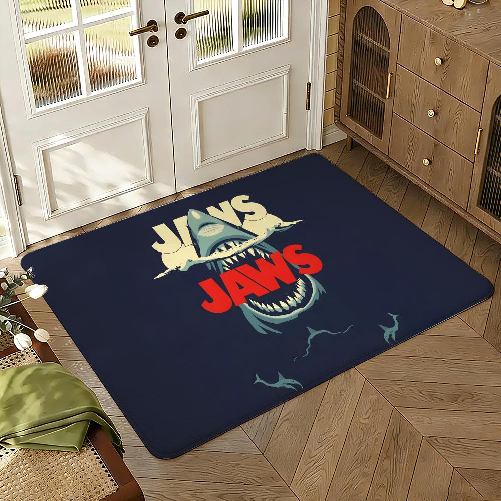 Jaws Thriller Movie Fans Floor Mat Soft Thickened Absorbent Non-Slip Bedroom Living Room Door Mat Home Decor Flannel Rugs