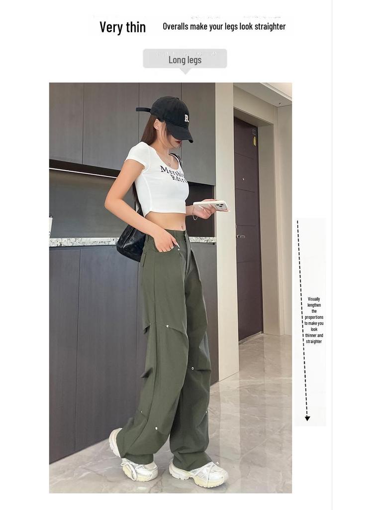 2025 Women's Quick-Dry High Waist Casual Pants – Loose, Elastic, Ice Silk Wide-Leg Overalls for Spring
