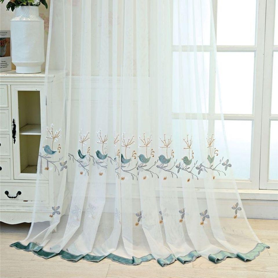 Embroidery Window Sheer Curtain, Embroidery Tulle Curtain, Three-dimensional Embroidery European Window Curtain Tulle Curtain Rod Pocket Window