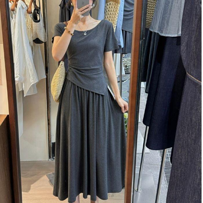 

2026 Spring Korean Style Irregular One-Shoulder T-Shirt & High-Waisted Slim Skirt Set for Women S