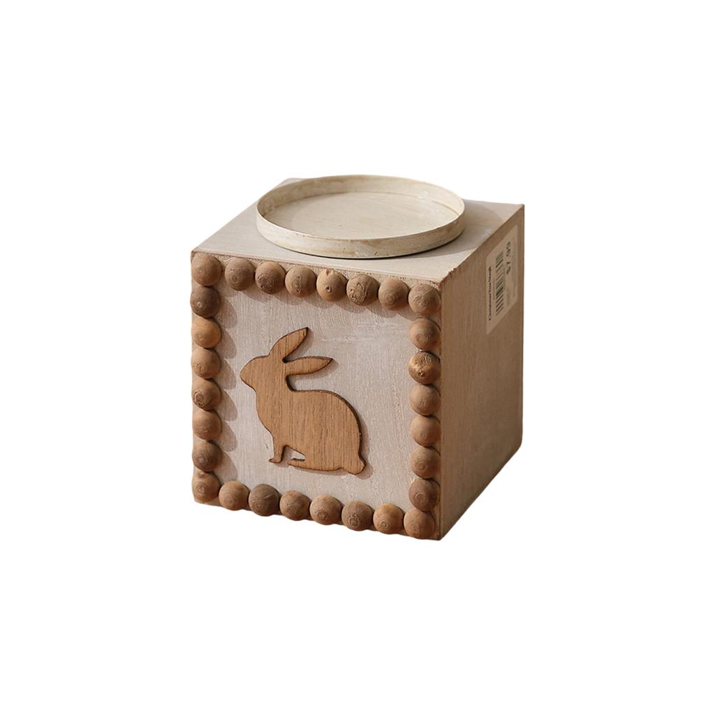 Rustic Wooden Square Candle Holder With  Design - Decorative Tabletop For Home, Wedding, Party, And Photo Props