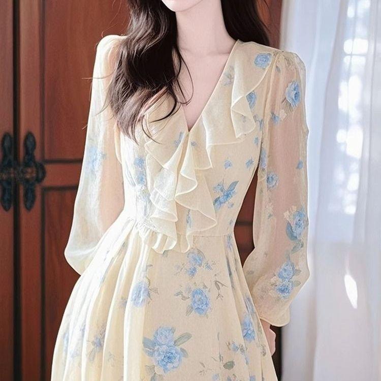 2026 Spring/Summer Stunning Yellow Floral Waist-Cinched Maxi Dress