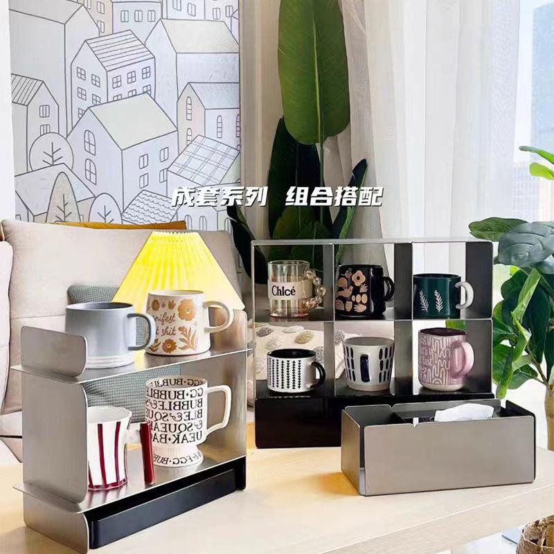 Coffee Cup Storage Display Stand Stainless Steel Retro Bath Bedroom Cosmetics Organization Rack Luxury Creative Home Accessories