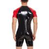 Men's European & American PVC Shiny Leather Bodysuit - Sexy Slim-Fit Patchwork Performance Wear.