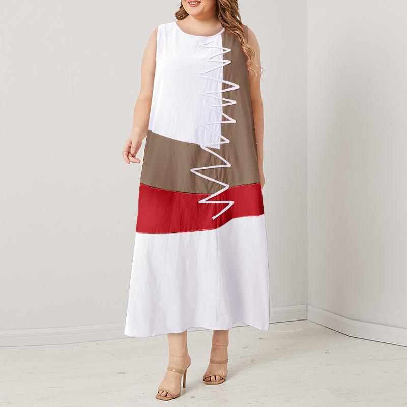 

Женское летнее платье-майка без рукавов с круглым вырезом в стиле пэчворк 5XL