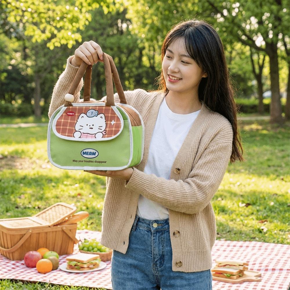 Portable Lunch Box Bag Cold Insulation Picnic Bag Handbag Style Food Storage Pouch Work