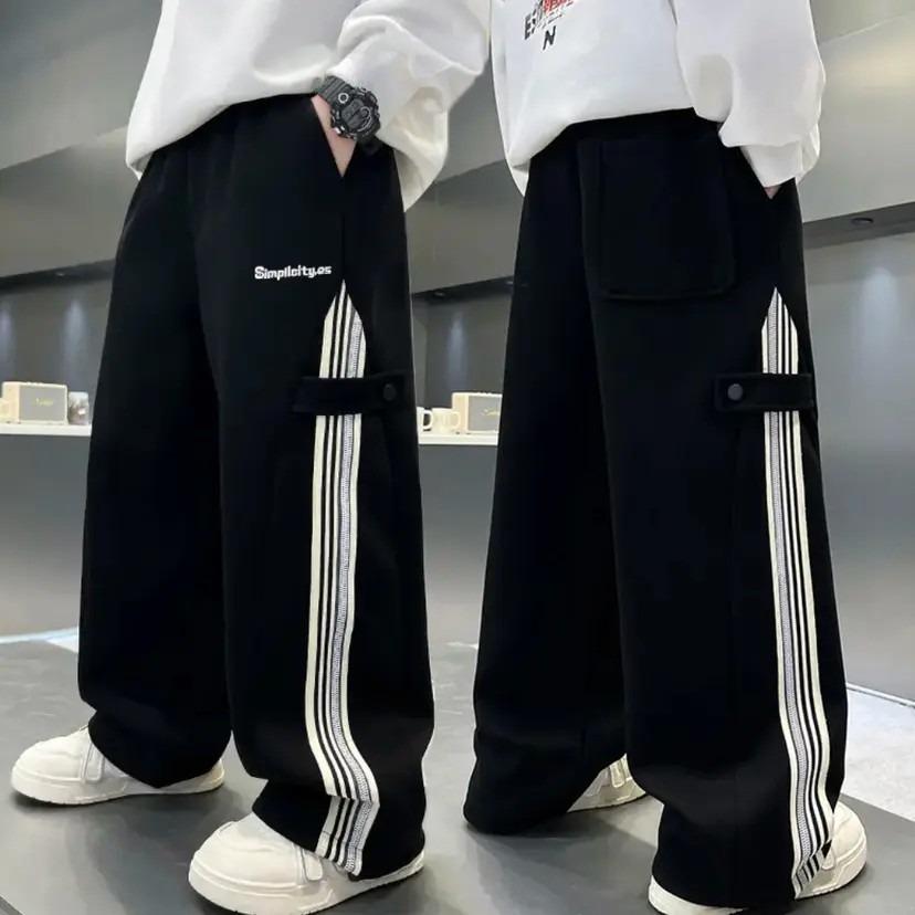 Autumn Big Boys Causal Pants Kids Loose Cotton Sports Pants 110-170 Black Grey Trousers for Children Spring Kids Clothing 2025