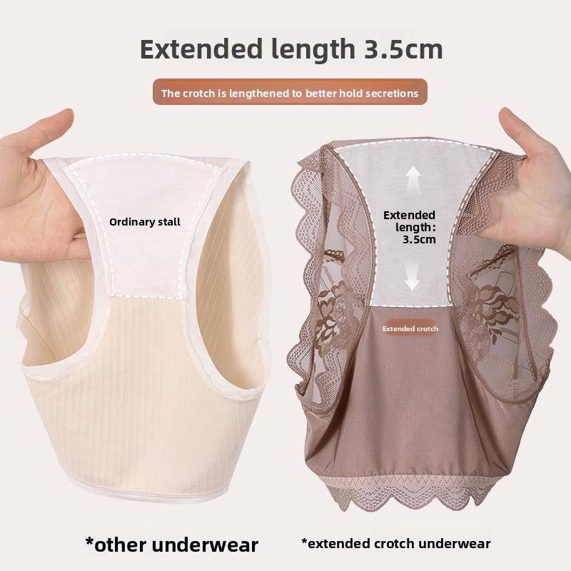 Plus Size Female Summer Sexy Seduction Lace 7A Antibacterial Cotton Extended Crotch Transparent Mesh Briefs