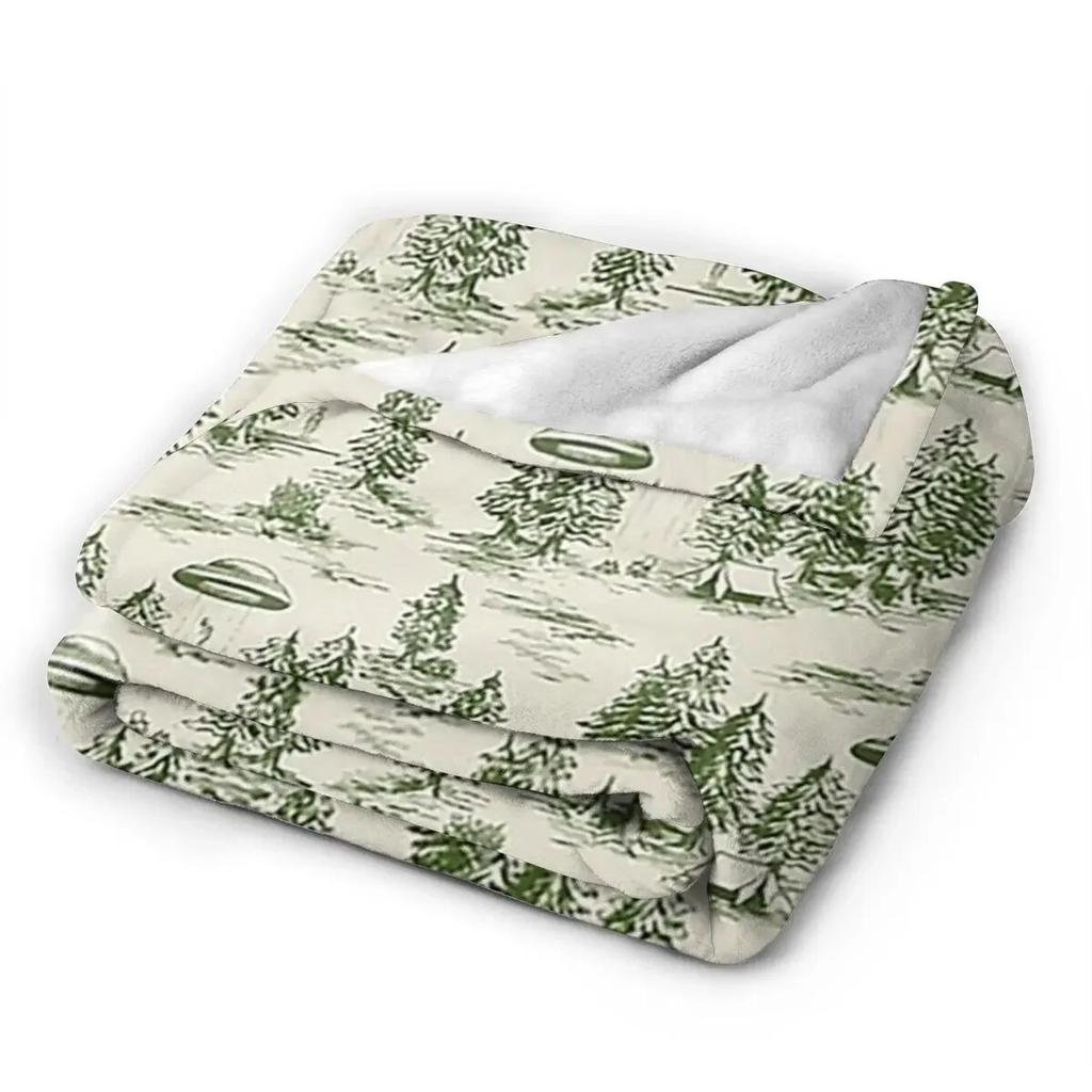 Green Alien Abduction Toile De Jouy Pattern Blankets Soft Warm Flannel Throw Blanket Bedding for Bed Living Room Picnic Home
