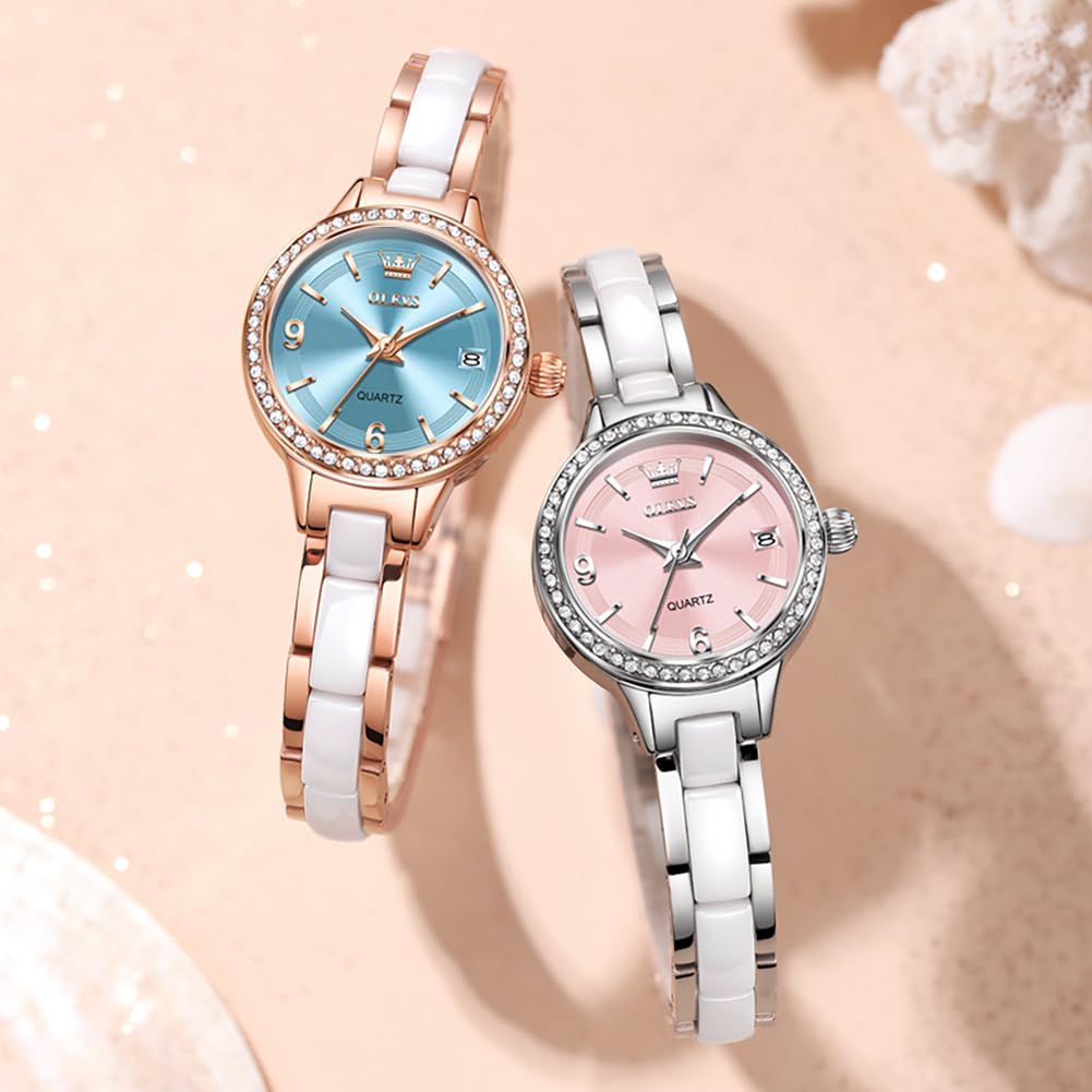 OLEVS Watch Gift Watch for Pink Women's - Popular, Cute, Ceramic, Diamond, Quartz, Waterproof, Luminous, Women,