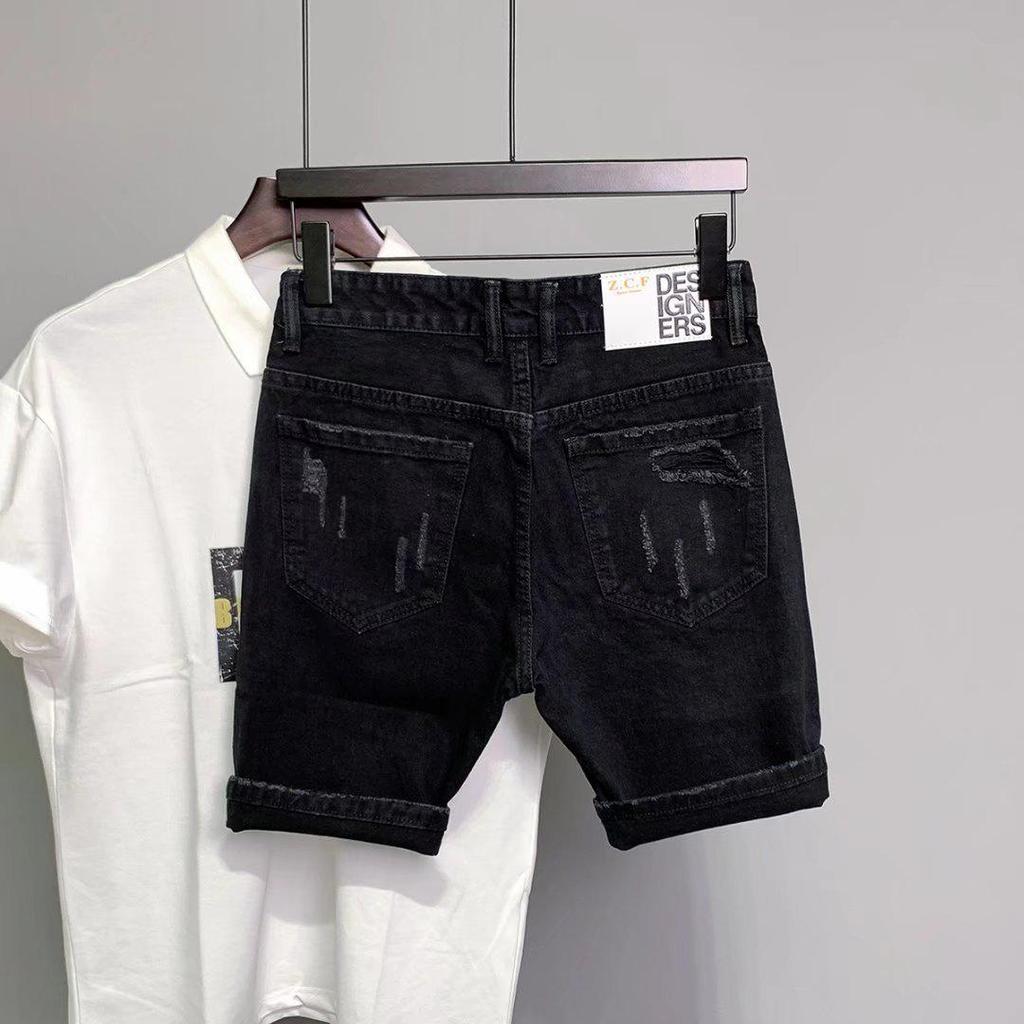 Summer Korean Slim Fit Distressed Denim Shorts for Men