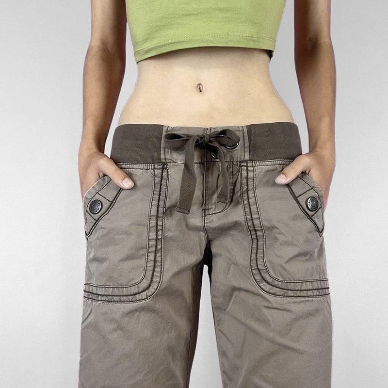 American Retro Low-Rise Straight Leg Lace-Up Jeans - Versatile Street Style Workwear