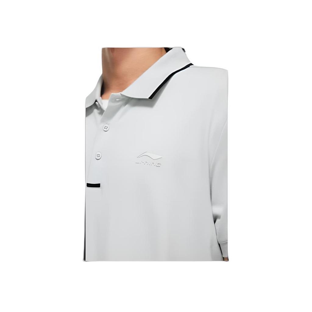 Li Ning Kleurblok Poloshirt Heren Tops Steengrijs APLT097-3