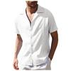 Mens Linen Style Short Sleeve Solid Shirts Casual Fit Formal Dress Top Tee Shirt