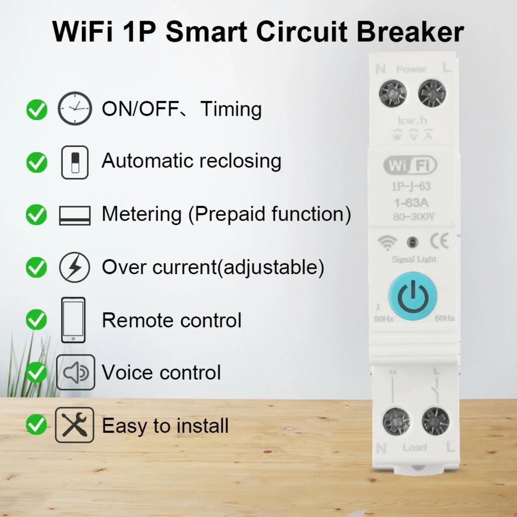 AC90-300V 5060Hz WiFi Intelligent Circuit Breaker Overcurrent Undervoltage Protection Power Can Control Power Supply Remotely