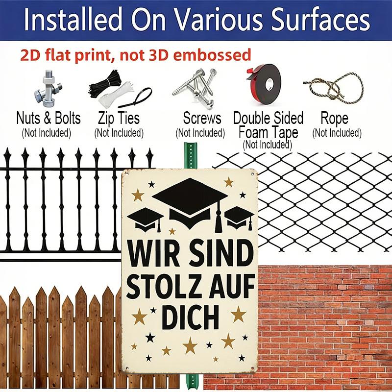 2D Flat 8x12 Inch Rustic Aluminium Metal Tin Sign - 2026 Graduation Wall Art with German Quote "Wir Sind Stolz Auf Dich" (We Are Proud of You