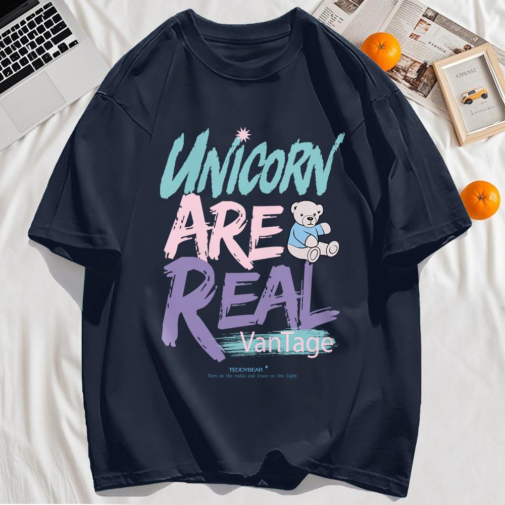 Unicorn Are Real Print T-Shirt Mens Summer Casual Comfortable Clothes Fashion Crewneck T Shirt Loose Cotton Streetwear