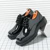 Spring and Autumn Small Man Thick-soled Height Increasing Square Head Leather Shoes Men's Black Big Head