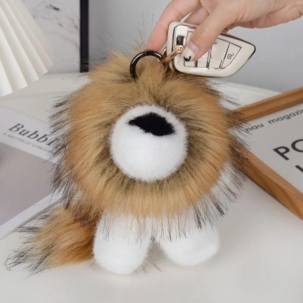 Stuffed Plush Lion Keychain Long Mane Cute Animal Keychain Lion Plush Pendant Backpack Decor