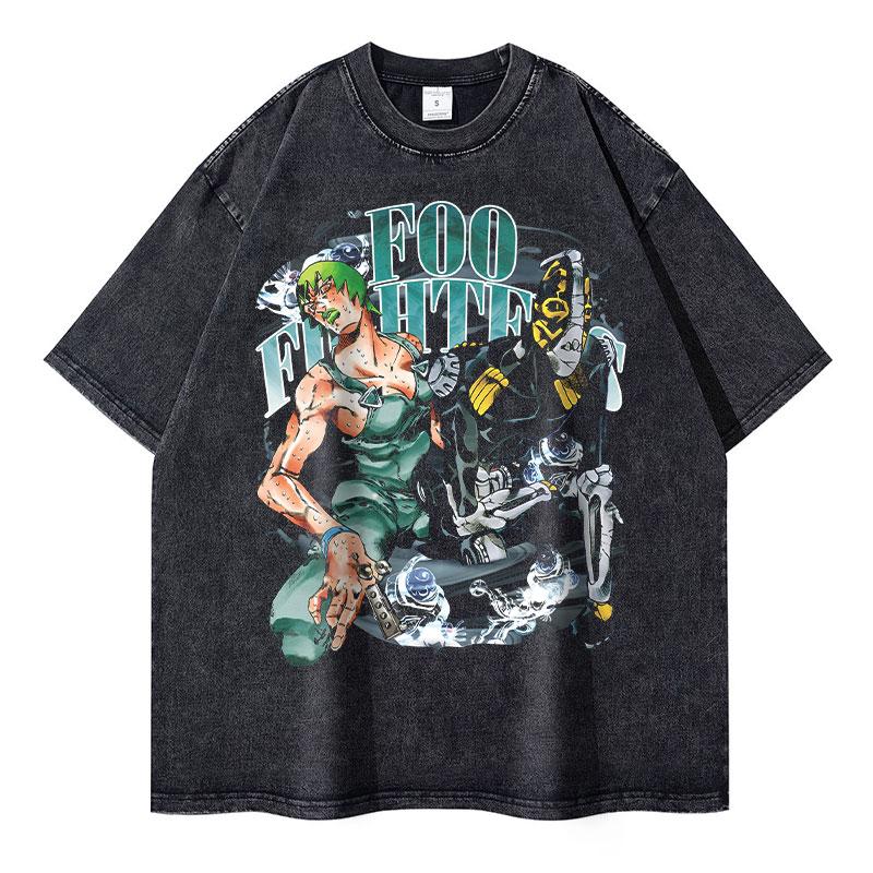 Anime JoJos Bizarre Adventure T Shirt DIO Washed Manga JOJO Stone Ocean Men Women T-shirts Oversized Kujou Jolyne Tops Tees