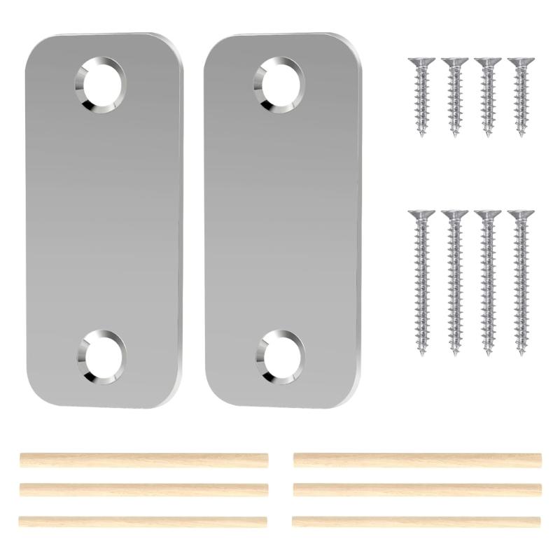 

Door Hole Cover Plate with Wood Dowel Strips Stainless Steel Latches Cover Door Edges Hole Filler Plate Replacement Part срібний