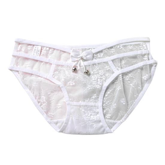 Sexy Embroidery Flower Lace Briefs See-through Solid Color Bowknot Bell Decor