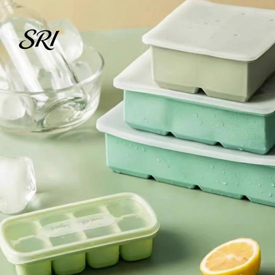 Durable Silicone Ice Mold Cube Tray with Lid 4/6/8 Cavities Easy Release Drinks Summer Refrigerator Cocktail Whiskey Maker Press Kitchen Supplies