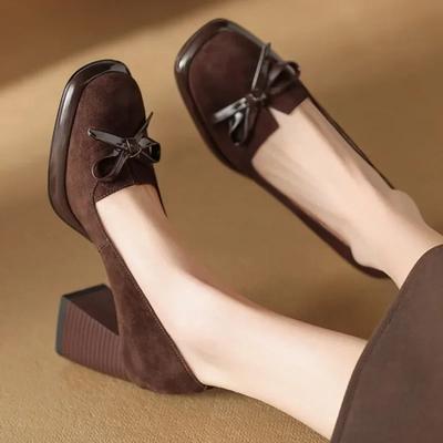 Dámske Topánky Retro Vysoké Podpätky Mašľa Štvorcový Podpätok Umelý Semiš Do Práce Elegantné 6-8cm Lodičky Tacones Para Mujer 2025