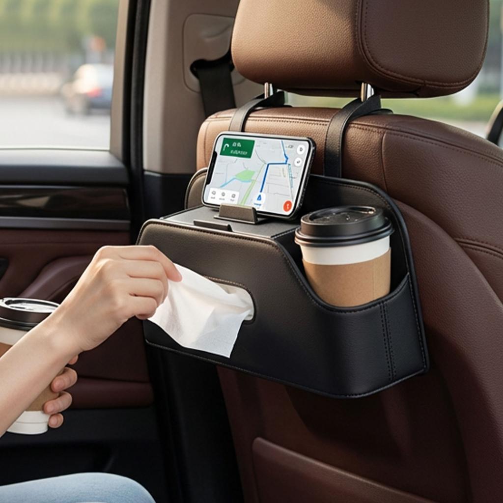 Car Seat Back Organizer, Tissue Holder Bag, Multi-functional Storage Box, Car Rear Seat Cup Holder And Storage Rack.