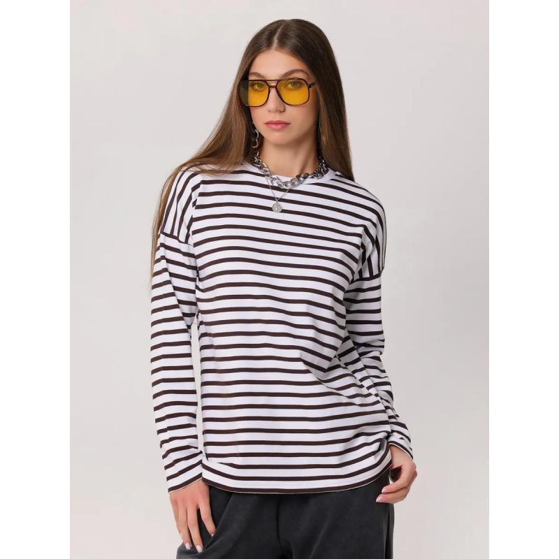 T-shirt da donna a maniche lunghe minimalista, tessuto morbido di alta qualità, silhouette ampia e squadrata per il comfort di tutto il giorno