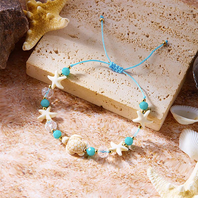 Pulsera Boho de Conchas de Mar Estrella de Mar Para Mujeres Niñas Amuleto de Tortuga Cuerda Tejida Hecha a Mano Cuentas Joyería de Verano Regalos de Playa