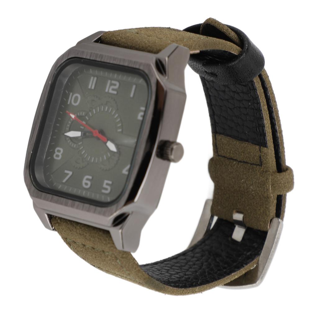 Men Watch PU Leather Strap Easy To Read Fashionable Look Casual Quartz Watch for Running Travel Hiking Party Green