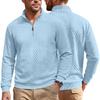 Men's Vintage Diamond Textured Half Zip Pullover Sweatshirt Long Sleeve Polo Collar Casual Top with Leather Zipper Pull Black